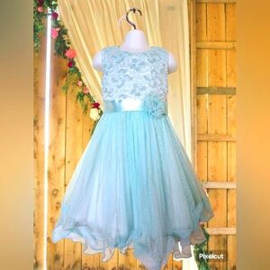 Jessica Ann Elegant aqua sprint-Sunmer all event dress girl S 6, A-B01.